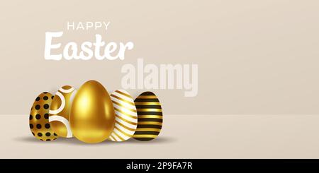 Hintergrundbanner Happy easter mit 3D Eiern und Kopierbereich Stock Vektor