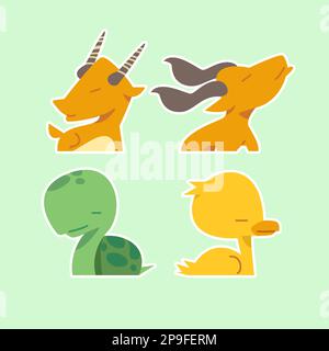 Süße wilde Tiere, darunter Löwe, Tiger, Nilpferd, Krokodil, Fuchs, zebra, Giraffe und Elefant. Safari Dschungeltiere Vektor. Waldtiervergiftung Stock Vektor