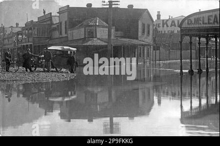 Überschwemmung in Greymouth, Westland, Neuseeland, wahrscheinlich 1936. Stockfoto