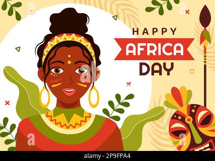 Happy Africa Day am 25. Mai Illustration mit afrikanischen Stammesfiguren der Kultur in flachem Cartoon, handgezeichnet für Webbanner oder Landing-Page-Vorlagen Stock Vektor