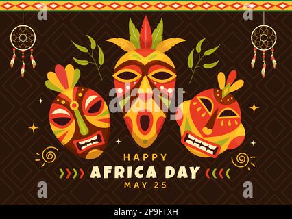 Happy Africa Day am 25. Mai Illustration mit afrikanischen Stammesfiguren der Kultur in flachem Cartoon, handgezeichnet für Webbanner oder Landing-Page-Vorlagen Stock Vektor