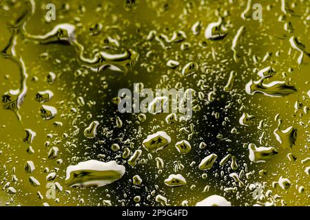 Los Angeles, Usa. 10. März 2023. Eine Reflexion eines Schulschilds ist in Regentropfen auf der Windschutzscheibe eines Fahrzeugs zu sehen. Kredit: SOPA Images Limited/Alamy Live News Stockfoto