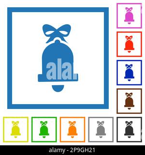 Weihnachtsglocke flache Farbsymbole in quadratischen Rahmen auf weißem Hintergrund Stock Vektor