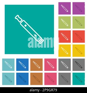 Elektronische Zigarette umreißen mehrfarbige flache Symbole auf einfachen quadratischen Hintergründen. Weiße und dunklere Symbolvarianten für den Hover- oder aktiven Effekt Stock Vektor