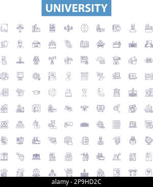 Icons-Sammlung der Universität. Universität, Hochschule, Institution, Campus, Bildung, Studieren, Lernen, Vektorbildungs-Set. Unterricht Stock Vektor