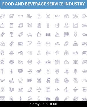 Symbole der Gastronomiebranche, Schilder. Speisen, Getränke, Küche, Catering, Snacks, Bars, Restaurants, Bankette, Gastfreundschaft Stock Vektor