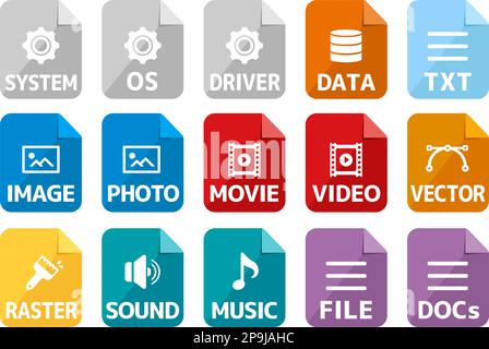 Verschiedene Dateitypen Vektorsymbol-Zeichnungssatz Stock Vektor