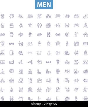 Männer-Linien-Symbole, Zeichen gesetzt. Männer, Geschlecht, Männlichkeit, Identität, Kultur, Gesellschaft, Geschichte, Stereotyp, Erwartung skizzieren Vektordarstellungen. Stock Vektor