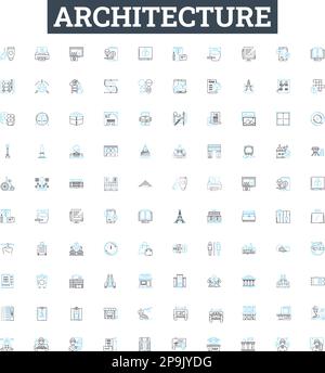 Symbole für Architekturvektorlinien festgelegt. Struktur, Design, Fassade, Gebäude, Planung, Form, Space Illustration umrissen Konzeptsymbole und -Zeichen Stock Vektor