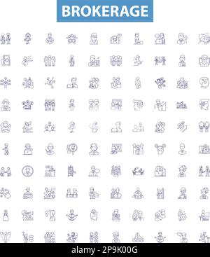 Symbole für Brokerage-Positionen, Zeichen gesetzt. Brokerage, Handel, Makler, Firmen, Wertpapiere, Anleihen, Aktien, Futures, Investitionen, Vektordarstellungen. Stock Vektor