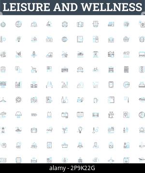 Symbole für Freizeit- und Wellness-Vektorlinien festgelegt. Freizeit, Wellness, Entspannung, Urlaub, Fitness, Fun, Gesundheit Illustration Konzipierung Symbole und Stock Vektor