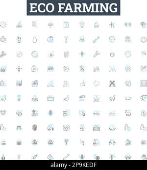Symbole für Vektorlinien für Eco Farming eingestellt. Ökologischer Landbau, nachhaltig, ökologisch, Landwirtschaft, grün, Regenerativ, Umgebungsdarstellung Konzept Stock Vektor