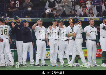 Tokio, Japan. 11. März 2023. Australien Team Group Baseball : 2023 World Baseball Classic First Round Pool B Spiel zwischen China und Australien im Tokyo Dome in Tokio, Japan . Kredit: CTK Photo/AFLO/Alamy Live News Stockfoto