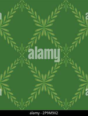 Nahtloses Vektorgrün-monochromes Muster mit einem Rhombus aus Stielen und Laub. Einfache Textur mit Ästen mit Blättern für und Stoff. Natürliche Wand Stock Vektor