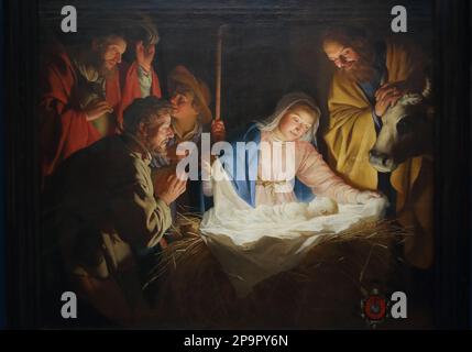 Die Anbetung der Hirten (die Adoration der Hirten) des niederländischen Malers Gerrit van Honthorst im Walraff-Richartz-Museum, Köln Stockfoto