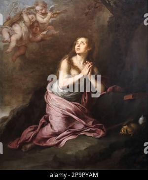 Die buessende Maria Magdalena (die penitente Mary Magdalena) des spanischen Barockmalers Bartholome Esteban Murillo im Wallraf-Richartz-Museum, Köln Stockfoto