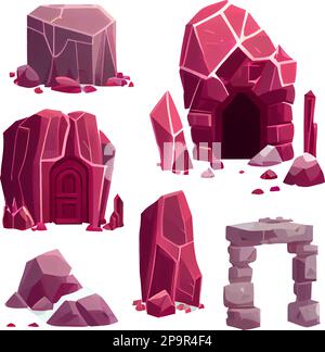 UI- oder gui-Designelemente. Isolierte Tasten für Benutzerkonsole, Vektorsatz, Stein Stock Vektor