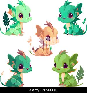 vektorset-Illustration im Cartoon-Stil eines süßen Dinosauriers Stock Vektor