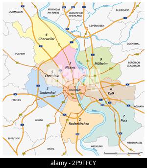 Verwaltungs- und Straßenkarte der Stadt Köln Stockfoto