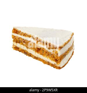Eine Scheibe Vanillekuchen mit Creme, isoliert auf weißem Hintergrund. Stockfoto