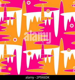 Leuchtend pinkfarbener und orangefarbener abstrakter wellenförmiger Hintergrund. Nahtloses Muster. Stock Vektor