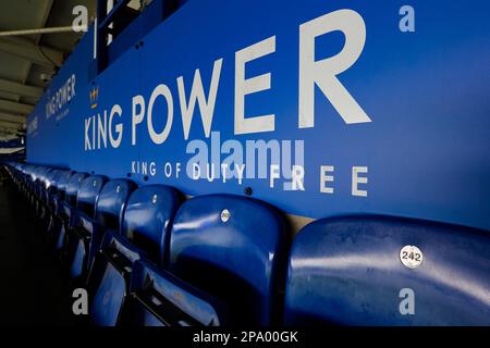 King Power Stadium, Leicester, Großbritannien. 11. März 2023. Premier League Football, Leicester City gegen Chelsea; Ein King Power Werbetafel Credit: Action Plus Sports/Alamy Live News Stockfoto