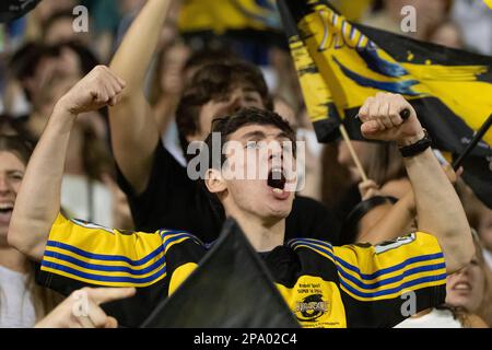 Wellington, Neuseeland. 11. März 2023. Fröhlicher Hurricanes-Fan. Wellington Hurricanes gegen Auckland Blues im Sky Sport Stadium in Wellington, Neuseeland. Super Rugby. Blues gewinnt 25:19. (Joe Serci - SPP) Kredit: SPP Sport Press Photo. Alamy Live News Stockfoto