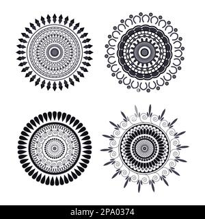 Set mit Mandala-Vektordesign mit Blumenverzierung, Kollektion mit Mandala-Motiv Hochzeitsdekoration, Doodle-Round-Design Stockfoto