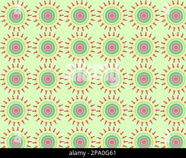 Farbenfrohes nahtloses Muster von Mandala, Satrangi-Ornamente, Blumenmuster, nahtloser Hintergrund Stockfoto
