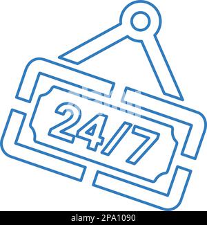 24/7 offenes Schild, 24 Stunden und 7 Tage Service. Perfekt für den Einsatz bei der Gestaltung und Entwicklung von Websites, gedruckten Dateien und Präsentationen, Stock-Bilder, Prom Stock Vektor
