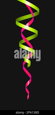 Leuchtend grüne und pinkfarbene, glänzende Riffelbänder auf schwarzem Hintergrund, Vektorelemente zur Dekoration von Feiertagen und Partys Stock Vektor