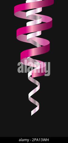 Feiertags- und Partydekoration, glänzend pinkfarbene und weiße Riffelbänder auf schwarzem Hintergrund, Vektor-Designelement Stock Vektor