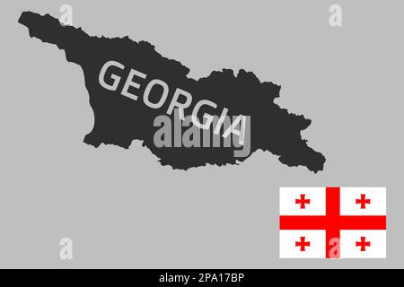 Sehr detaillierte, bearbeitbare politische Karte Georgiens mit der Nationalflagge in der Ecke. Das geografische Gebiet Westasiens grenzt an das occup Stock Vektor
