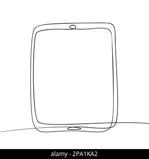 Durchgehende einzeilige Zeichnung des Tablets, Schwarz-Weiß-Vektor-minimalistische lineare Darstellung isoliert Stock Vektor