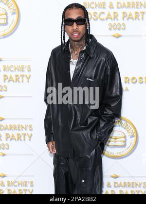 BEL AIR, LOS ANGELES, KALIFORNIEN, USA - MÄRZ 10: Der amerikanische Rapper Tyga (Micheal Ray Stevenson) trifft am 10. März 2023 in Bel Air, Los Angeles, Kalifornien, USA auf der Oscar Party 2023 von Darren Dzienciol und Richie Akiva ein. (Foto von Xavier Collin/Image Press Agency) Stockfoto