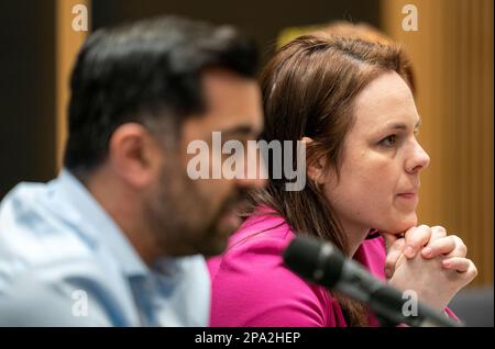 Kandidat für SNP-Führung Kate Forbes während einer SNP-Führungsstürmung an der University of Strathclyde in Glasgow. Foto: Samstag, 11. März 2023. Stockfoto