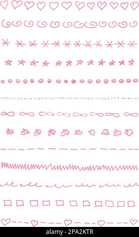 Handgezeichnetes dekoratives, rosafarbenes Rahmenset, Designelement Stock Vektor