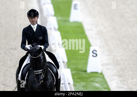 DEN BOSCH - Hans Peter Minderhoud (NED) auf Glocks Dream Boy in Aktion im Dressage kur zur Musik während der Dutch Masters Indoor Brabant Horse Show. ANP SANDER KONING netherlands Out - belgium Out Credit: ANP/Alamy Live News Stockfoto