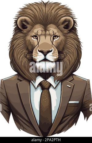 Geschäftsmann mit einem Löwentierkopf im Portrait-Cartoon-Vektorstil auf weißem Hintergrund Stock Vektor