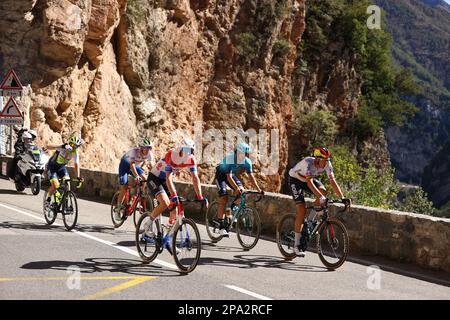 Radfahrer in Aktion während der Etappe 7 der 81. Ausgabe des Achttägigen Radrennens Paris-Nizza, 142,9km km von Nizza bis Col de la Couillole, Frankreich, Samstag, 11. März 2023. BELGA FOTO DAVID PINTENS Stockfoto