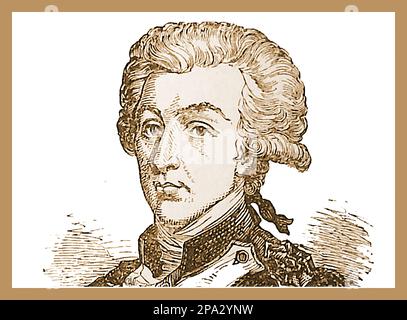 Ein britisches, graviertes Porträt des Marquis de Lafayette aus dem 19. Jahrhundert. Marquis Marie-Joseph Paul Yves Roch Gilbert du Motier, Marquis de La Fayette (alias Gilbert du Motier, Marquis de Lafayette) 1757 – 1834. Der französische Aristokrat, Freimaurer und Offizier befehligten amerikanische Truppen im Amerikanischen Unabhängigkeitskrieg - UN Portrait Britain gravé du 19ème siècle du marquis Marie-Joseph Paul Yves Roch Gilbert du Motier, marquis de La Fayette (alias Gilbert du Motier, marquis de Lafayette) 1757-1834. Aristocrate Frances, Franc-Mace und Offizier militaire américain Stockfoto