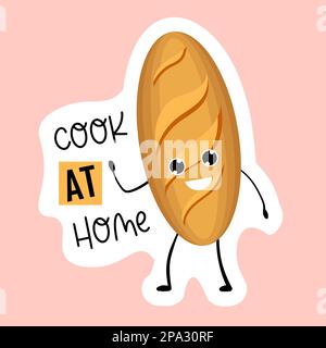 Sticker Koch zu Hause. Hausgemachter Laib. Bäckerei Logo. Vektordarstellung von Backwaren und Süßwaren. Stock Vektor