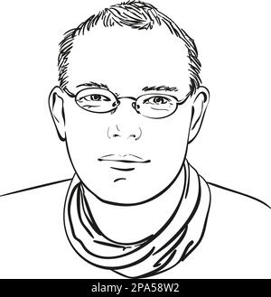 Junger Mann mit Brille, handgezeichnet, isoliert, Vektorskizzen, Strichzeichnungen Stock Vektor