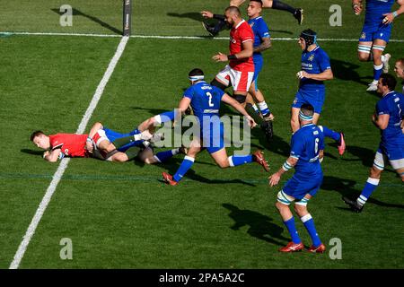 Rom, Italia. 11. März 2023. Liam Williams aus Wales gewinnt beim Six Nations Rugby-Spiel zwischen Italien und Wales im Stadio Olimpico in Rom am 11. März 2023 einen Versuch. Foto Andrea Staccioli/Insidefoto Credit: Insidefoto di andrea staccioli/Alamy Live News Stockfoto