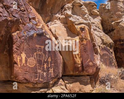 Petroglyphen, McKee Springs, Island Park Road, Dinosaur National Monument, Jensen, Utah. Stockfoto