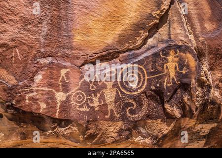 Petroglyphen, McKee Springs, Island Park Road, Dinosaur National Monument, Jensen, Utah. Stockfoto