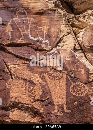 Petroglyphen, McKee Springs, Island Park Road, Dinosaur National Monument, Jensen, Utah. Stockfoto