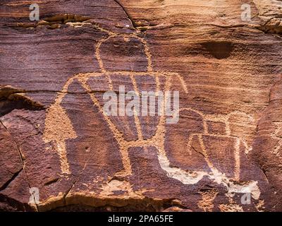 Petroglyphen, McKee Springs, Island Park Road, Dinosaur National Monument, Jensen, Utah. Stockfoto