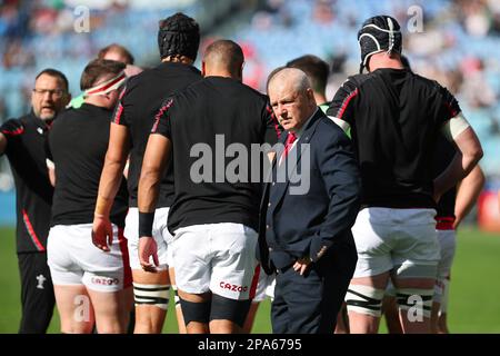 Warren Gatland Cheftrainer von Wales während der Aufwärmphase vor dem Six Nations 2023, Rugby-Gewerkschaftsspiel zwischen Italien und Wales am 11. März 2023 im Stadio Olimpico in Rom, Italien - Foto: Federico Proietti/DPPI/LiveMedia Stockfoto