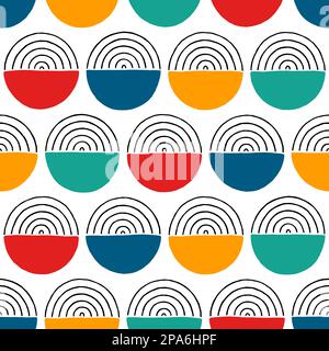 Nahtloses geometrisches Kreismuster. Abstrakter handgezeichneter Hintergrund. Wiederhole die moderne Textur. Wiederholter heller Patern. Zeitgenössische geometrische Kulisse Stock Vektor